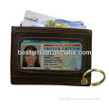 Simple design leather wallet with id window credit card holder wallet with silver/gold key ring